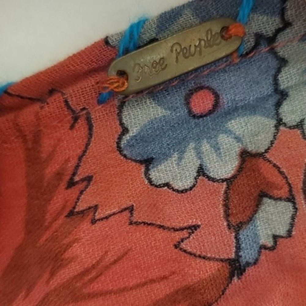 SHIPS FREE- Free People Red Scarf w Purple Flowers